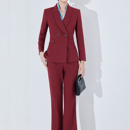 Matching Spring and Autumn Fashion Sense Business Dress Dress Suit suit Women's Green Collar Commuter Trousers New Spandex