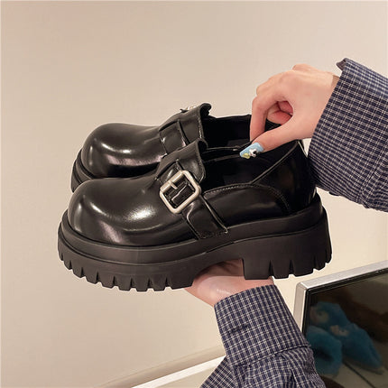 Women's Thick-Soled Loafers for Small People 2025 Spring New Hot Style Height-Increasing Jk Flats Platform Soft-Soled Small Leather Shoes