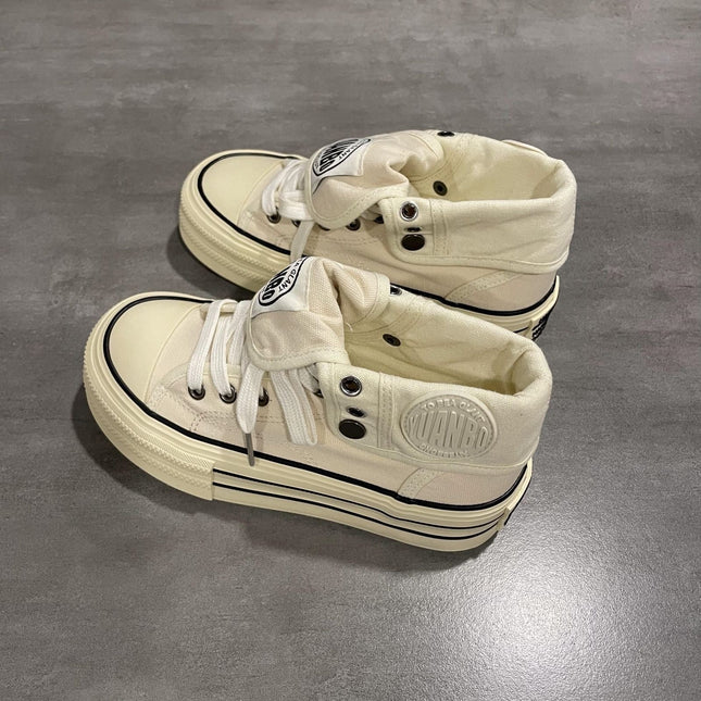 Thick-Soled Canvas Women's 2025 Spring and Autum New High-Top Women's Beige Versatile Board Ins Trendy Wholesale Casual Shoes