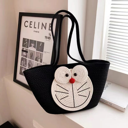 Cotton Woven Shoulder Basket Bag Women / Sac Panier Tressé Coton Épaule Femme