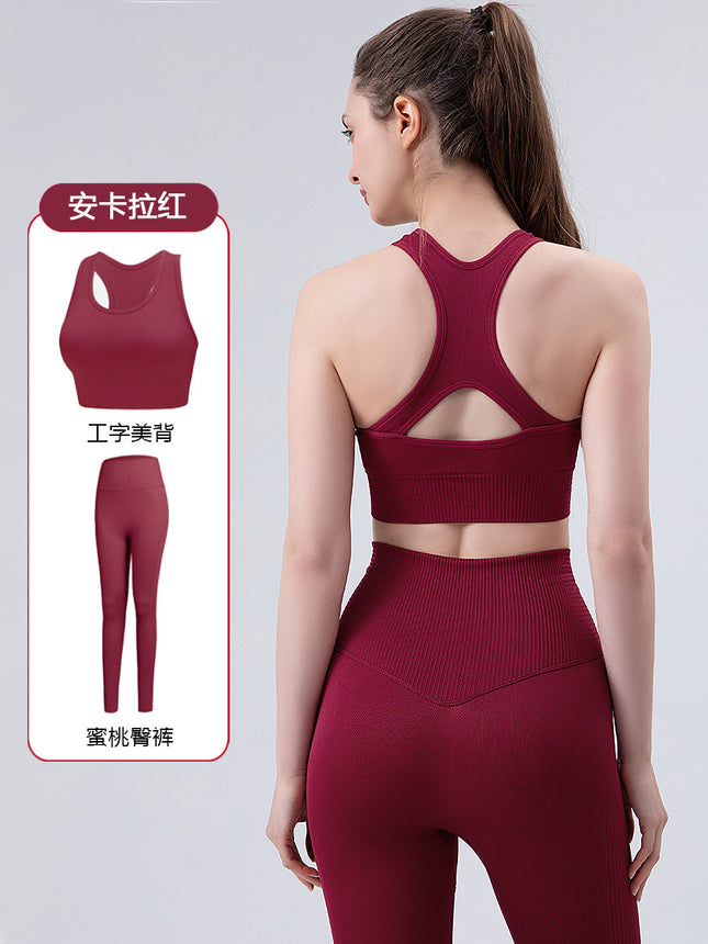Chinese Red Two-piece Fitness suit Women's Running Outer Wear Yoga Suit Back Shock Absorption High Waist Abdominal Tinit Sports suit