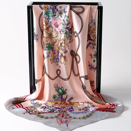 Mother's Day Gift Factory Direct Smooth Satin 90 Large Square Scarf Headscarf European and American Style Oil Painting Silk Scarf Women's Shawl Wai