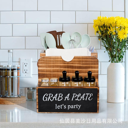 Solid Wood Desktop Tissue Box Living Room Table Tissue Holder Kitchen Countertop Seasoning Jar Placement Rack Retro Style Tissue Box