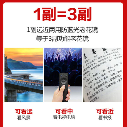 Metal Progressive Multifocal Reading Glasses for Both Distance and Near Vision, Anti-Blue Light, Smart Zoom, Business Reading Glasses with Tr Temples