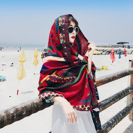 Ethnic Style Shawl Women's Summer Hainan Sanya Travel Photograph Qinghai Lake Scarf Beach Towel Thin Sunscreen Scarf