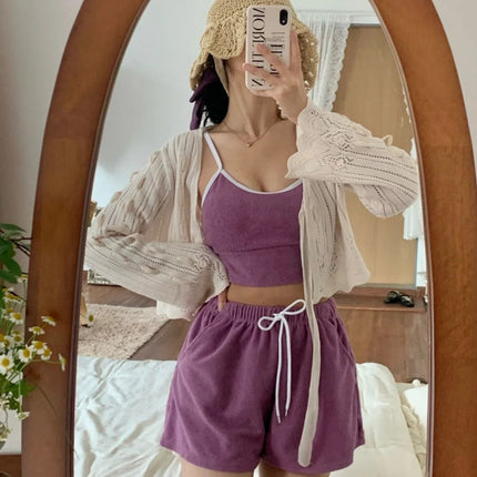 Summer South Korea Dongdaemun Ins Style High-end Towel Fabric Sports Casual Conservative Three-piece Swimwear for Women