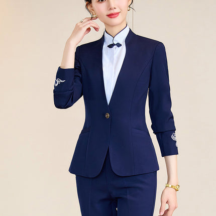 Blue Ladies Professional Suit Vest suit Hotel Front Desk KTV Reception Chinese Restaurant Waiter Work Clothes