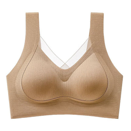 plus size seamless back underwear women's non-steel ring gathered adjustable summer thin breathable vest bra
