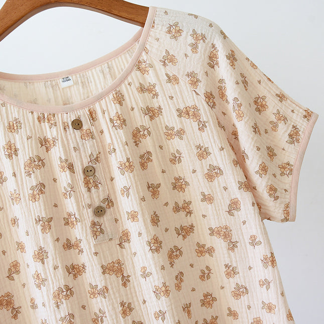 Women's Cotton Double-layer Gauze Baby's Cotton Nightdress Summer New Short-sleeved plus size Loose Thin Cotton Home Clothes