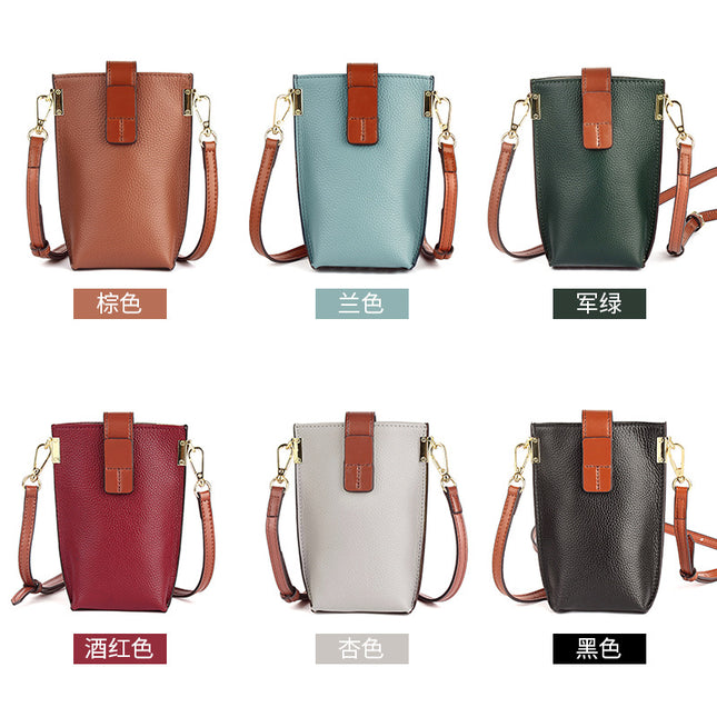 Top Layer Cowhide New Simple Mobile Phone Bag Crossbody Women's Contrast Color Shoulder Bag Women's High-grade Genuine Leather Crossbody Bag