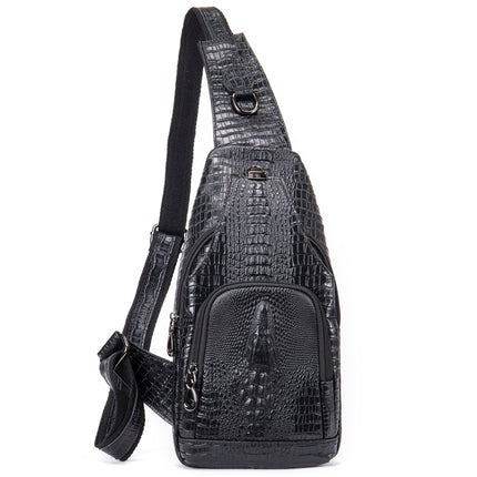 Genuine Leather Men's Chest Bag Men's Cowhide Men's Bag Shoulder Casual Crossbody Bag Crocodile Pattern Chest Bag Small Backpack Bag for Men