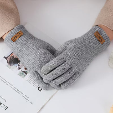Winter Gloves for Women, Fleece-Lined and Thickened, Five-Finger Student Cute Knitted Cold-Proof Cycling Touchscreen Warm Cycling Gloves