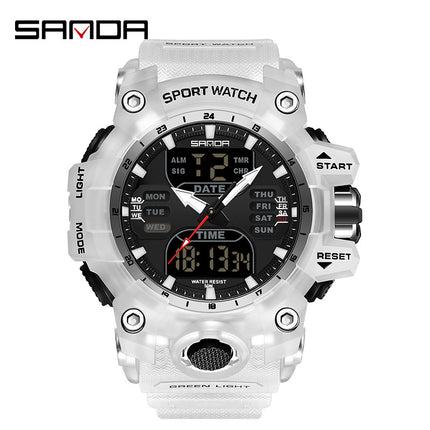 Sanda Hot-Selling Watch Korean Version Student Party Multi-Functional Waterproof Alarm Clock Electronic Watch Cool Dual Display Luminous Sports Watch