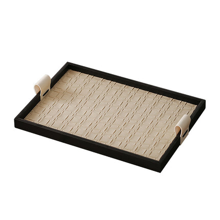 Light luxury jewelry hallway storage plate mid-ancient high-grade black leather aromatherapy tray French jewelry decoration sample