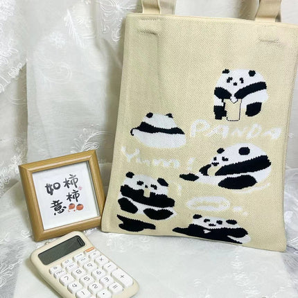 2025 Back Panda Knitted Bag Factory Tote Bag Canvas Bag Women's Shoulder Bag Handbag Souvenir Wholesale