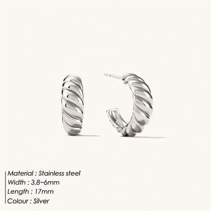Korean Style Simple Croissant Twist Earrings Stainless Steel Curved Ear Pins Gold-Plated Women's Earrings Wholesale