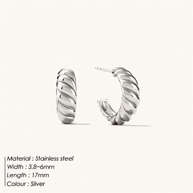 Korean Style Simple Croissant Twist Earrings Stainless Steel Curved Ear Pins Gold-Plated Women's Earrings Wholesale