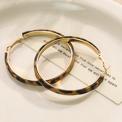 Autumn and Winter Leopard Print Ribbon Bow Earrings for Women, European and American Handmade Personalized Earrings, High-End Large Circle Earrings