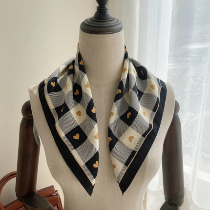 53 Spring and Autumn Korean-style Lightweight Green Checkerboard Double-layer Flat Horned Scarf Scarf Women's Hair Tie Bag