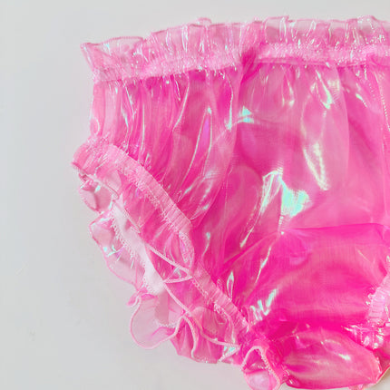 European and American style men's wearable laser magic color organza full transparent sexy firepower full open couple men's and women's underwear