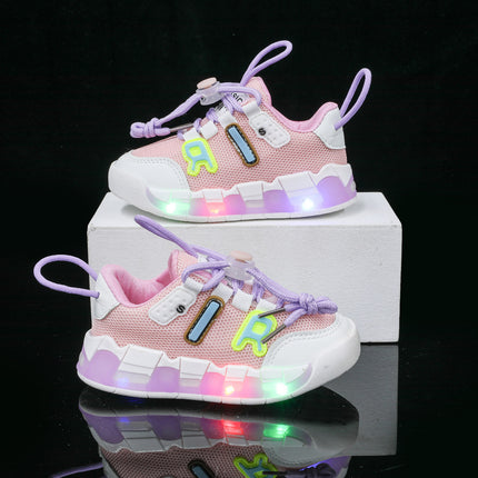 2022 spring and autumn mesh sports shoes with lights children's shoes breathable casual boys and girls letters baby children's shoes in stock