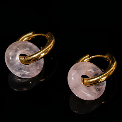 Jingdong jewelry fashion high-grade earrings wholesale natural green Dongling pink crystal bread ring titanium steel gold-plated earrings