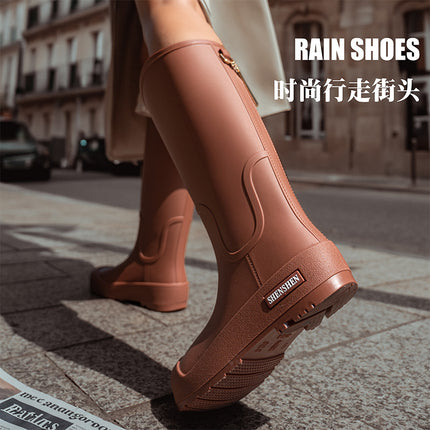 Fashion Trend Rain Shoes Women's Waterproof Non-slip High Barrel Rain Boots Adult Camping Work Wear-resistant Rubber Shoes Long Barrel Water Shoes