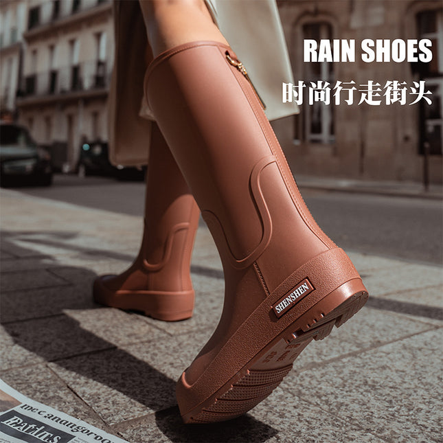 Fashion Trend Rain Shoes Women's Waterproof Non-slip High Barrel Rain Boots Adult Camping Work Wear-resistant Rubber Shoes Long Barrel Water Shoes