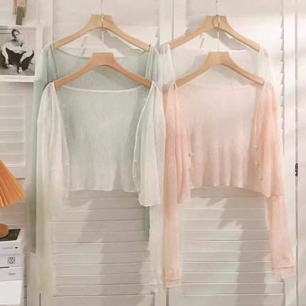 Mint Mambo Sunscreen Cardigan Women's Thin Small Shawl Summer Sling Skirt Outer Blouse Tulle Top