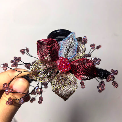 Cross-border high-grade handmade copper wire woven flower clip metal clip back head coil hair large shark clip hair accessories