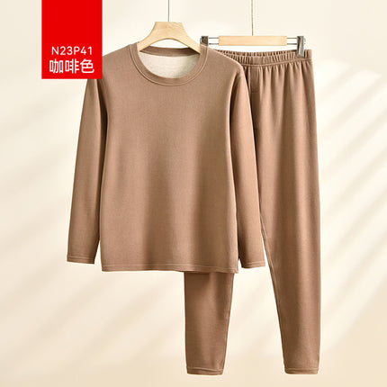 Autumn and Winter 2025 New Men's Silk Wool Thermal Underwear Set, Thickened and Fleece-Lined, Pullover Thermal Underwear Set