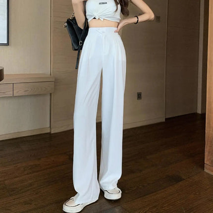 Autumn Korean Style Drapey Suit Pants Wide-Leg Pants for Women High-Waisted Loose Casual Floor-Length Wide-Leg Trousers