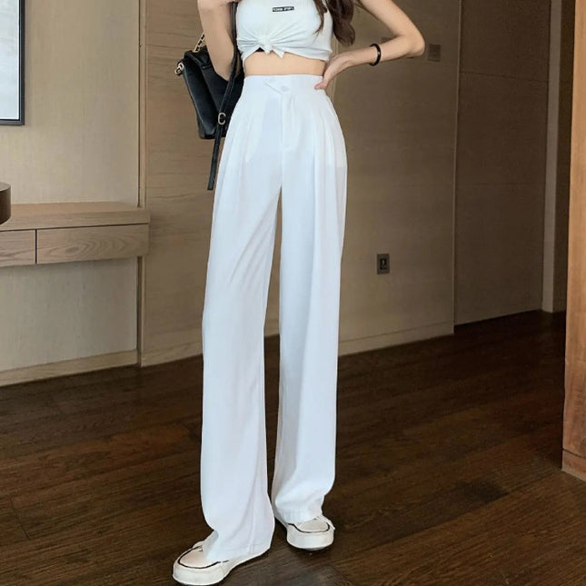 Autumn Korean Style Drapey Suit Pants Wide-Leg Pants for Women High-Waisted Loose Casual Floor-Length Wide-Leg Trousers