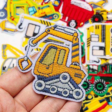 Hot-Selling Computer Embroidery Excavator Engineering Vehicle Bulldozer Cartoon Embroidery Cloth Patch No-Sew Iron-On Hot Melt Adhesive Patch