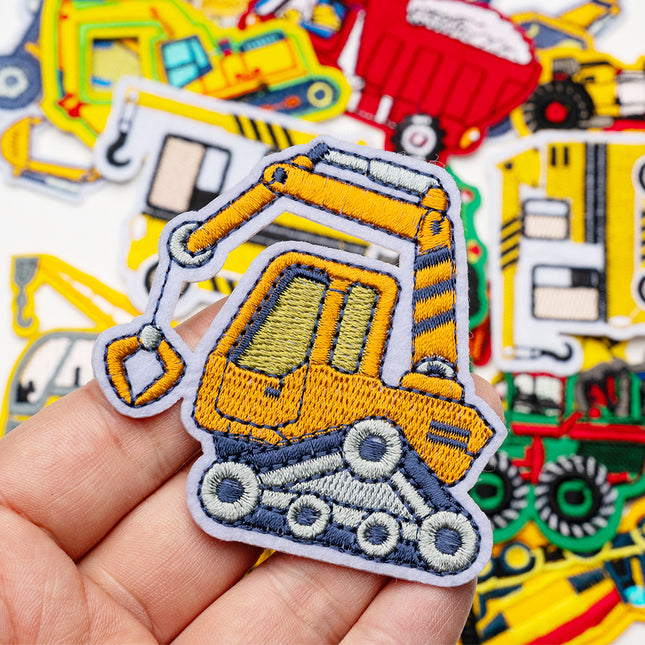 Hot-Selling Computer Embroidery Excavator Engineering Vehicle Bulldozer Cartoon Embroidery Cloth Patch No-Sew Iron-On Hot Melt Adhesive Patch