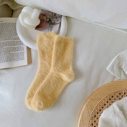 Autumn and Winter new mink velvet socks fleece-lined thick solid color cute floor sleep socks warm mid-calf Zhuji wholesale