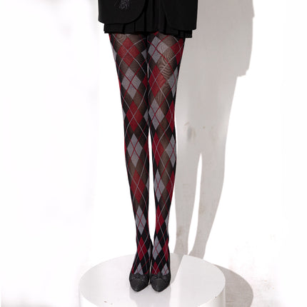 Diamond Plaid Leg Socks Slim Retro Leggings Stocking Dark Green Red Sexy Thigh Socks Pantyhose Stockings