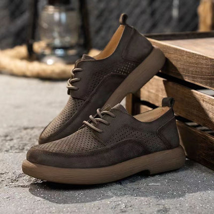 Hollow-out Leather Shoes Men's Hole Shoes Summer New Men's Shoes Genuine Leather Breathable Fashionable All-match Thick-soled Vintage Casual Shoes