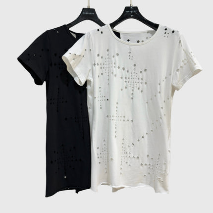 Subhuman Women's | New Hollow Crochet Slimming Top Women's Unique Back Splicing Design T-Shirt