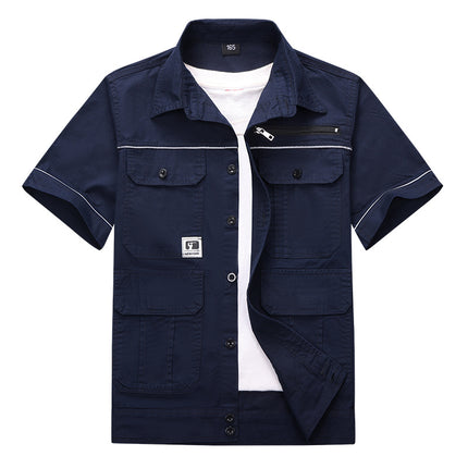 Summer Work Clothes Men's Thin Cotton Camouflage Short-sleeved Loose Construction Site Security Welding Clothes Workwear Labor Security Clothes Shirt