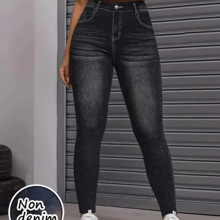 Women's European and American Cross-Border High-Elastic Imitation Denim Leggings Butt-Lifting Yoga Nine-Point Pants High-Waisted Tummy Control Leggings 2535