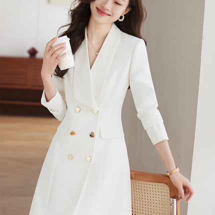 Cross-Border White Suit Dress for Women, High-End Waist-Cinching Double-Breasted Petite Mid-Length High-End Professional Work Dress