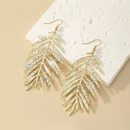 European and American Cross-Border Supply Retro Fashion Simple Leaf Tassel Earrings Elegant Simple Versatile Long Women's Earrings