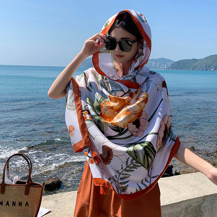 Ethnic Style Printed Silk Scarf Women's Seaside Travel Sun Protection Gauze Air Conditioning Warm Scarf Versatile Long Shawl