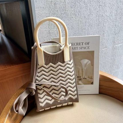 Mini Checkerboard Knitted Shoulder Crossbody Bag Handbag for Women Niche Design Phone Bag Phone Crossbody Handbag
