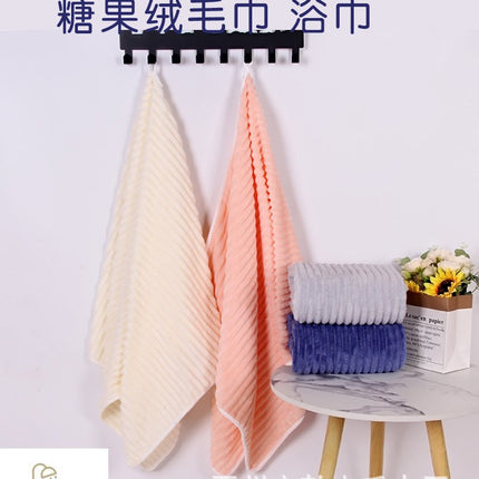Candy Strip Towel Bath Towel Thickened Coral Velvet Soft Absorbent Lint-Free Household Adult Towel