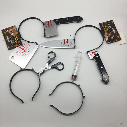 Halloween headband cross-border special plastic simulation head cutting knife head buckle cosplay props needle head band