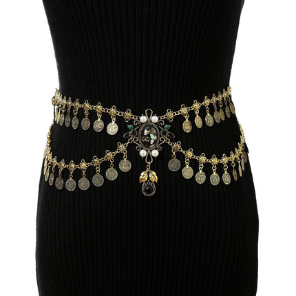 New alloy vintage tassel coins belly dance waist chain ladies gorgeous jewelry daily wear factory direct sales