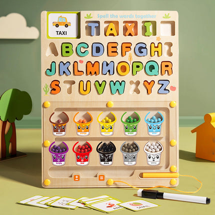 Children's Wooden Magnetic Pen Cognitive Early Education Maze Digital Color Classification Counting Board Bead-Moving Educational Toy