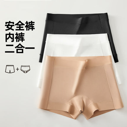 Popular Seamless Liquid Foundation Safety Shorts for Women, Anti-Exposure Two-In-One with Added Crotch, Mid-Waist Invisible Comfortable Breathable Boxer Shorts